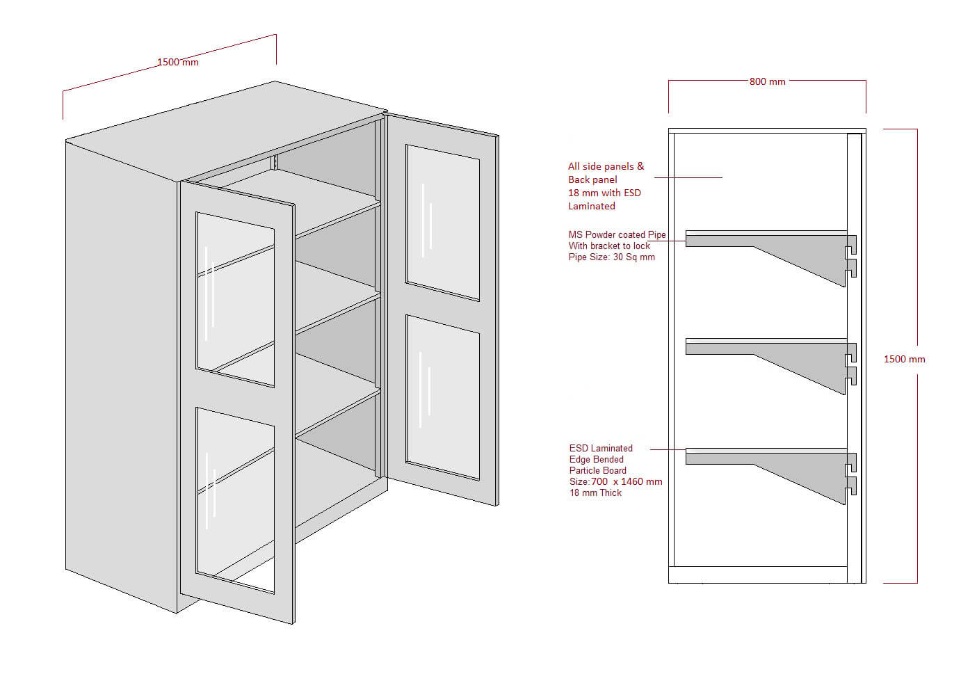 ESD Laminated Shelf Adjustable