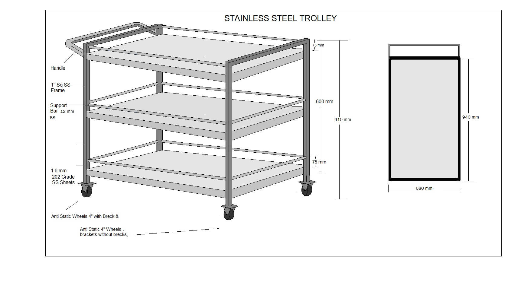 SS Trolley with round bar